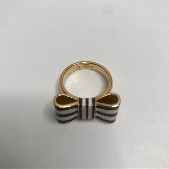 Coach Jewelry - Coach Navy Blue, White and Gold Ribbon Bow Ring